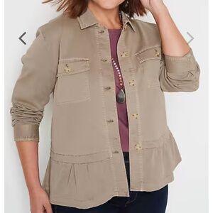 J. Jill Extrasoft Chino Peplum Utility Jacket Tan Size XL Fall Neutral Feminine